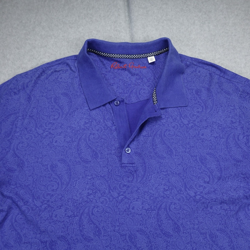 Robert Graham Polo Shirt Mens 3XL Blue Paisley Classic Fit Short Sleeve Cotton - Picture 2 of 16